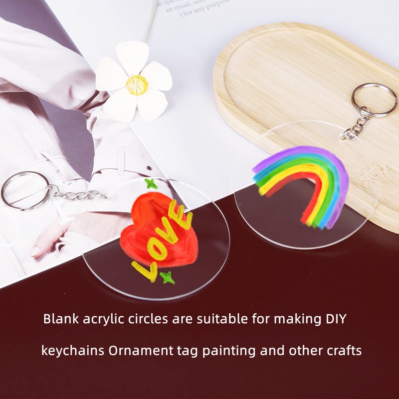 Senbota 100 Pcs Round Acrylic Keychain Blanks 2Inch Circle Acrylic Blanks with Hole Clear Acrylic Discs Circles Bulk for Keychains Ornament Painting and Vinyl Crafts Projects - Image 2